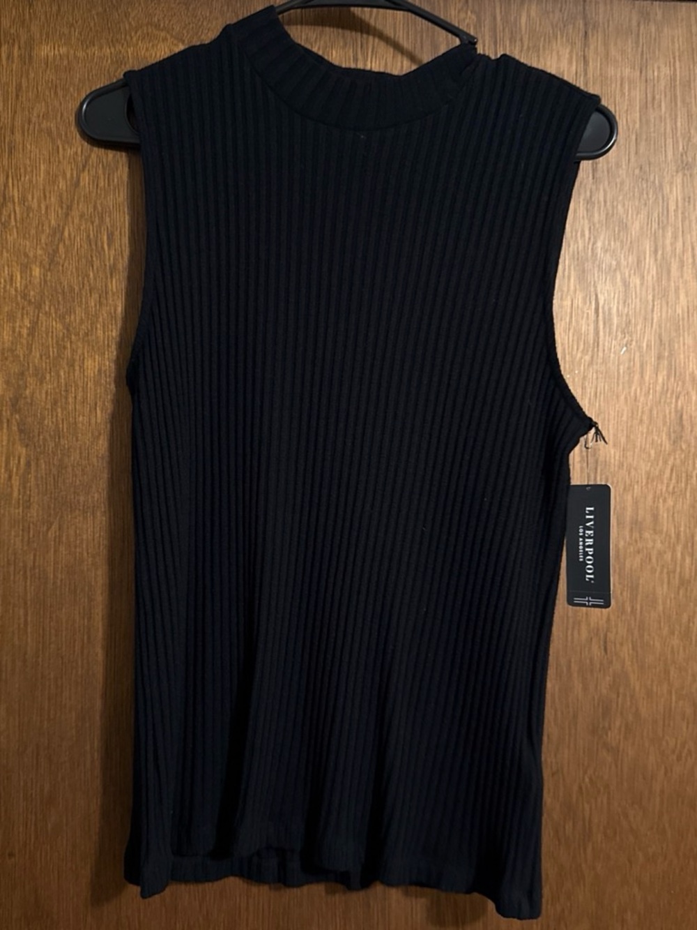 Liverpool Ribbed Sleeveless Mock Neck Tank - Black